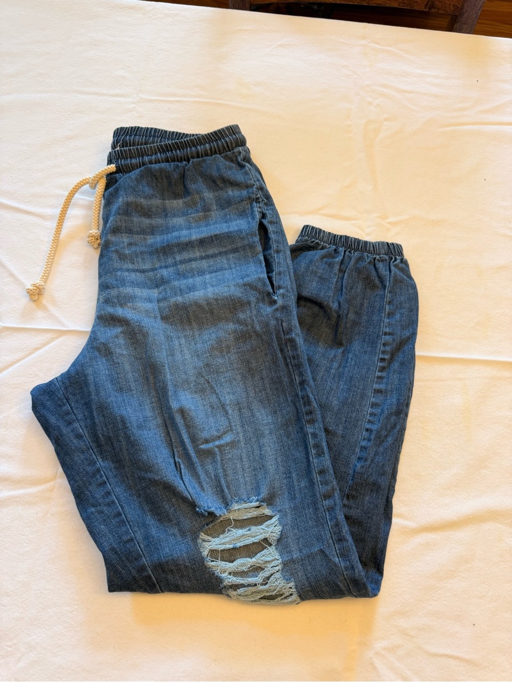 Electric & Rose Ripped Dark Blue Denim Joggers - Picture 3 of 7